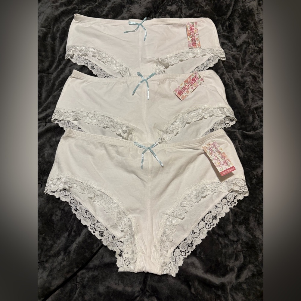 Caramel Cantina White Bride Rhinestone Hipster Panty with Lace Accents XL 3 pack